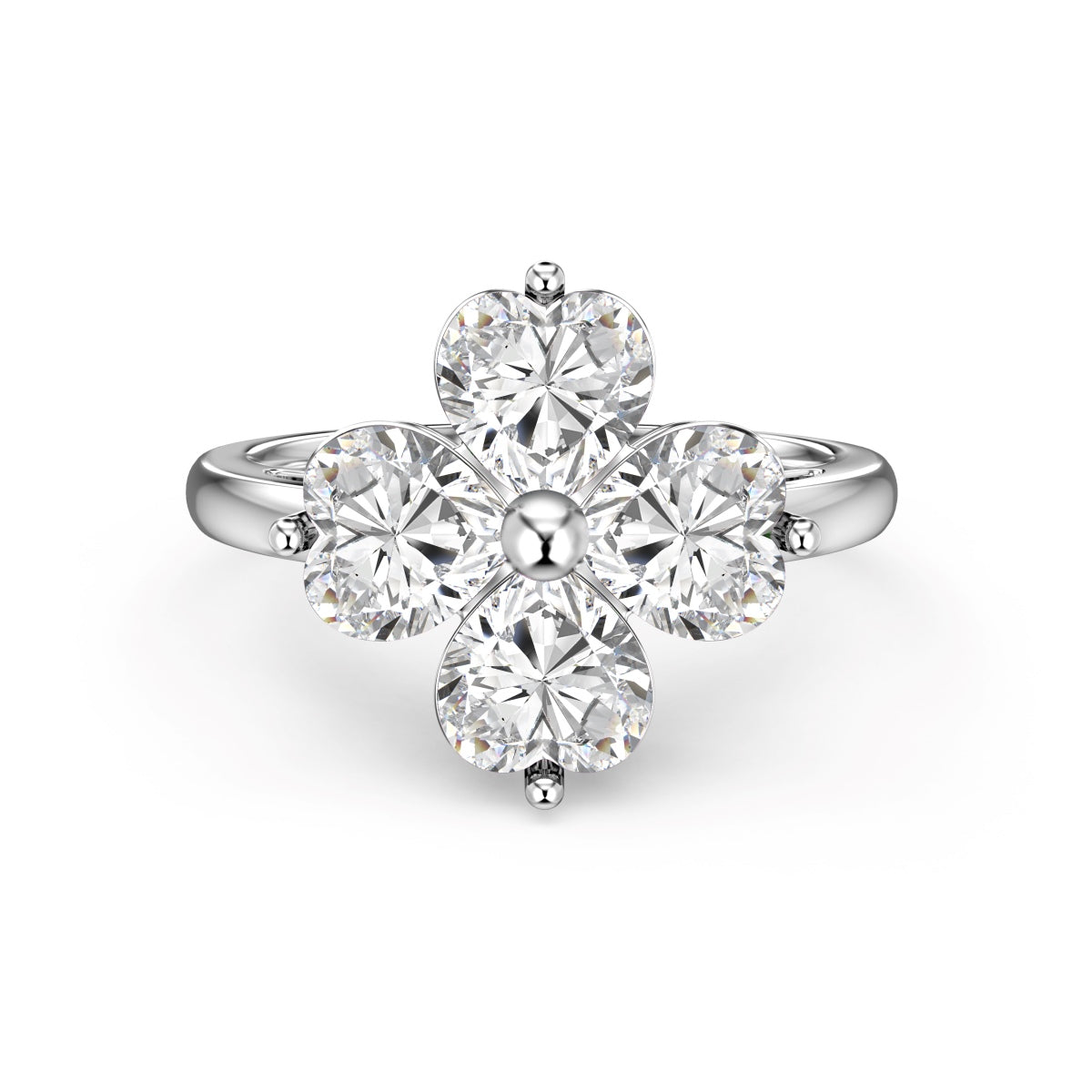[Regal Gem Jewelry]Heart-shaped Four-Leaf Clover Ball Ring