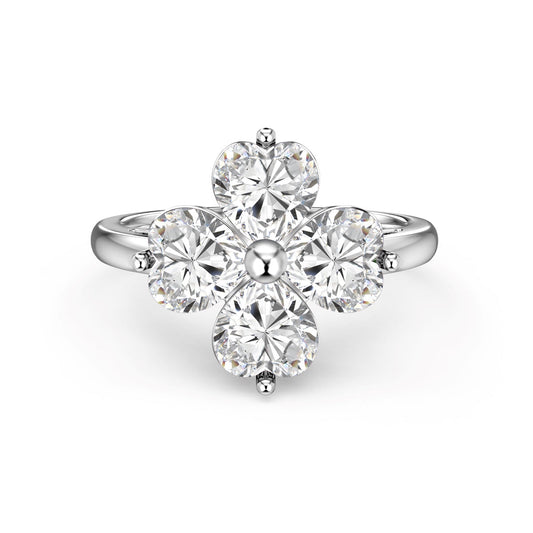 [Regal Gem Jewelry]Heart-shaped Four-Leaf Clover Ball Ring