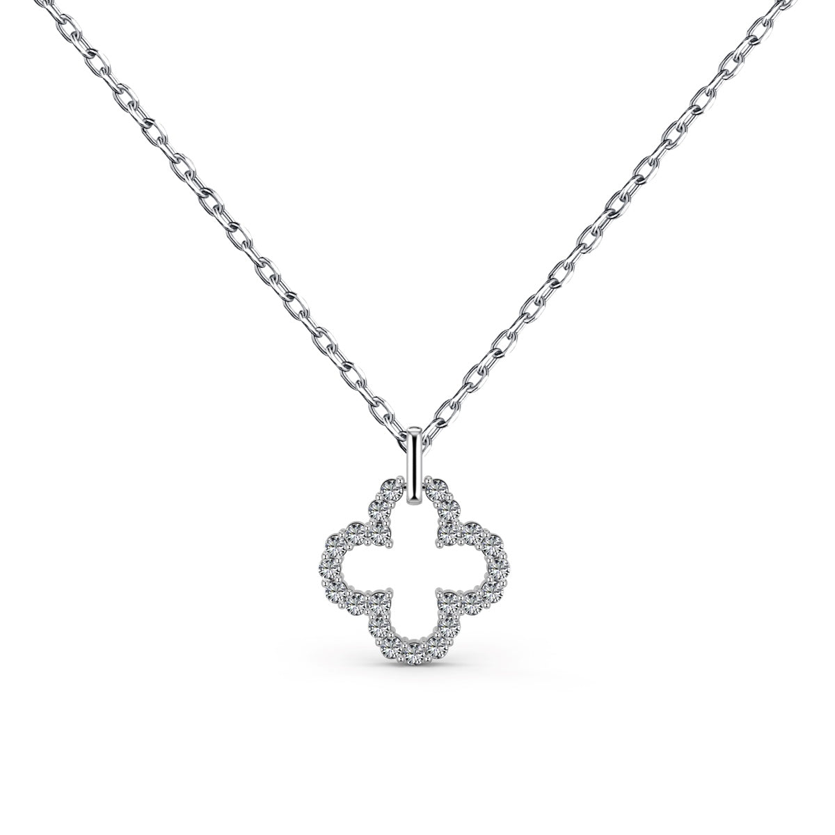 [Regal Gem Jewelry]Four-Leaf Clover Hollow Design Exquisite Necklace