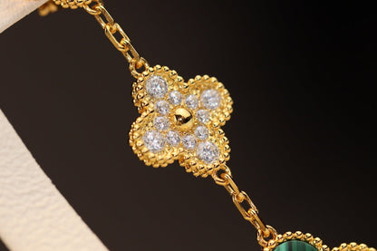 [Regal Gem]CLOVER EARRINGS GOLD MALACHITE DIAMOND 3 MOTIF