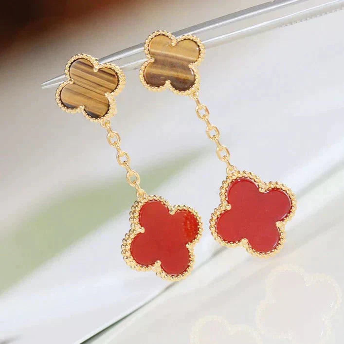 [Regal Gem]CLOVER  2 MOTIF  TIGER EYE CARNELIAN EARRINGS