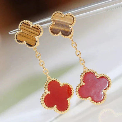 [Regal Gem]CLOVER  2 MOTIF  TIGER EYE CARNELIAN EARRINGS