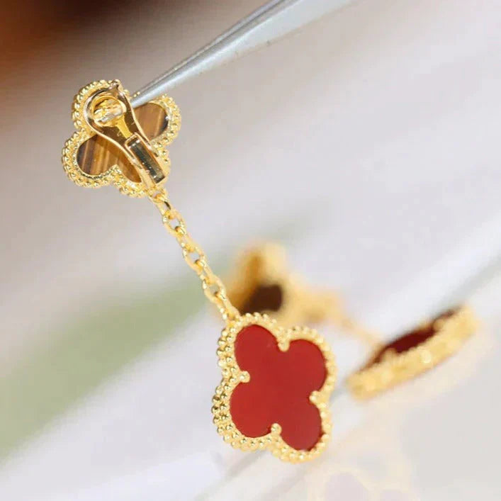 [Regal Gem]CLOVER  2 MOTIF  TIGER EYE CARNELIAN EARRINGS