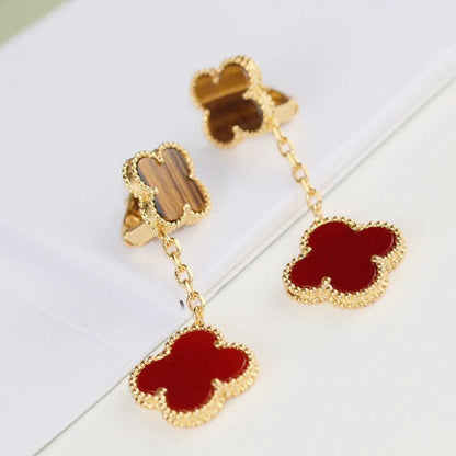 [Regal Gem]CLOVER  2 MOTIF  TIGER EYE CARNELIAN EARRINGS