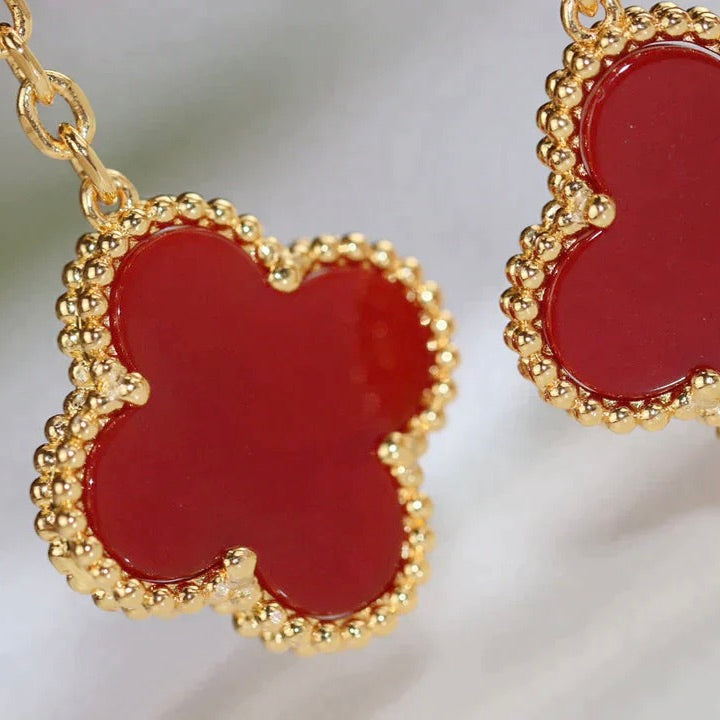 [Regal Gem]CLOVER  2 MOTIF  TIGER EYE CARNELIAN EARRINGS