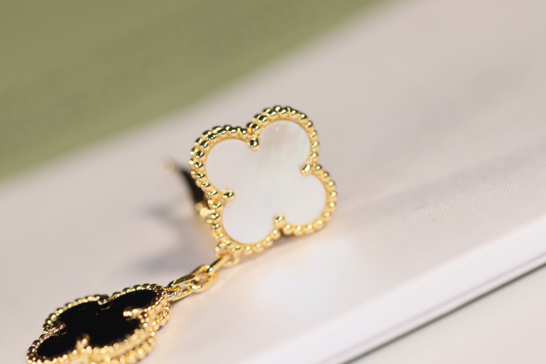 [Regal Gem]CLOVER EARRINGS GOLD ONYX MOP 3 MOTIF