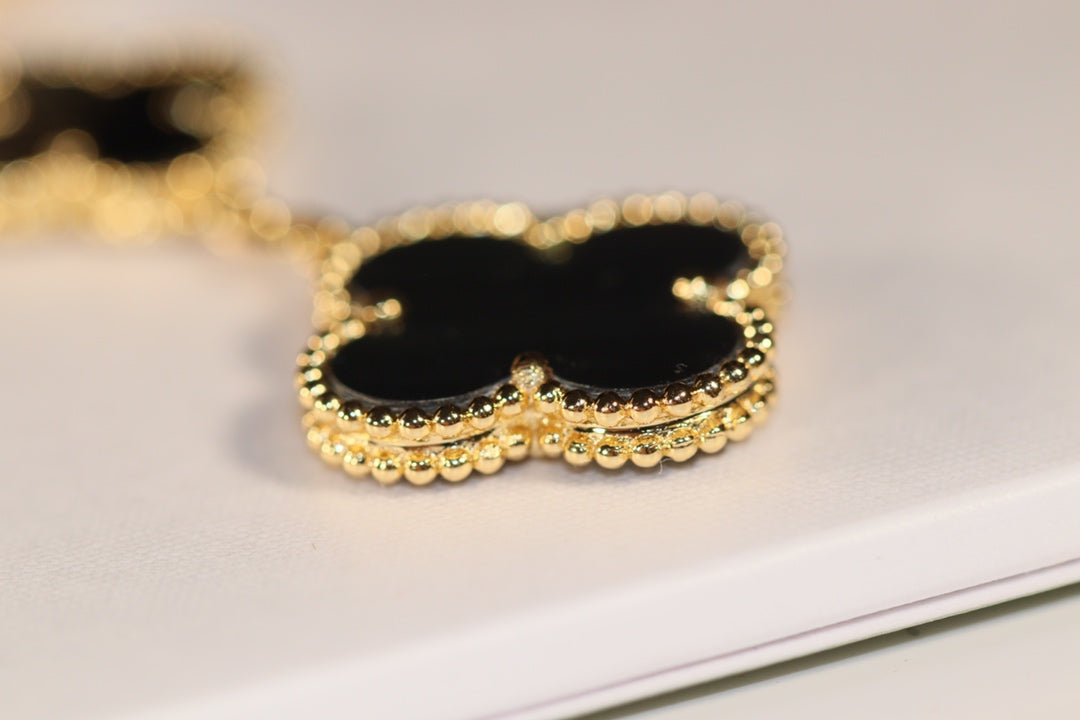 [Regal Gem]CLOVER EARRINGS GOLD ONYX MOP 3 MOTIF