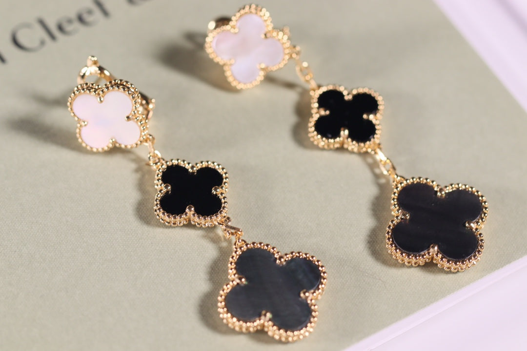 [Regal Gem]CLOVER EARRINGS GOLD ONYX MOP 3 MOTIF