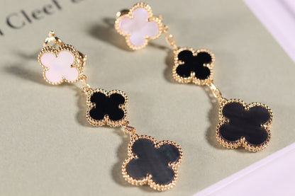 [Regal Gem]CLOVER EARRINGS GOLD ONYX MOP 3 MOTIF