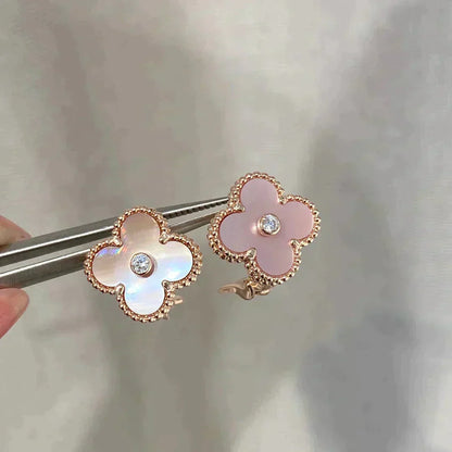 [Regal Gem]CLOVER MEDIUM 1 MOTIFS  PINK MOP DIAMOND EARRINGS