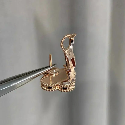[Regal Gem]CLOVER MEDIUM 1 MOTIFS  PINK MOP DIAMOND EARRINGS