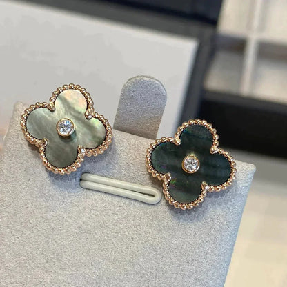 [Regal Gem]CLOVER MEDIUM 1 MOTIFS GRAY MOP  DIAMOND EARRINGS