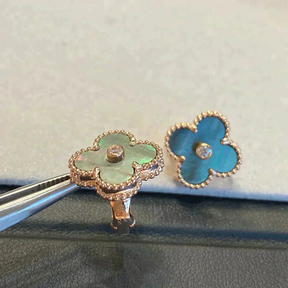 [Regal Gem]CLOVER MEDIUM 1 MOTIFS GRAY MOP  DIAMOND EARRINGS