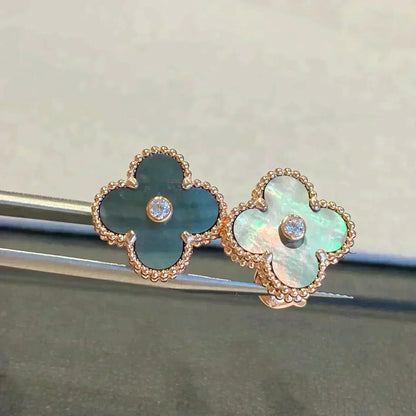 [Regal Gem]CLOVER MEDIUM 1 MOTIFS GRAY MOP  DIAMOND EARRINGS
