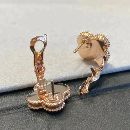[Regal Gem]CLOVER MEDIUM 1 MOTIFS GRAY MOP  DIAMOND EARRINGS