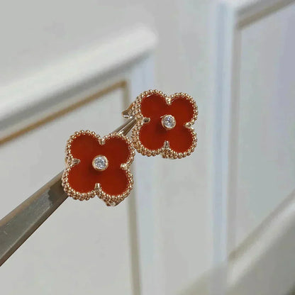 [Regal Gem]CLOVER MEDIUM 1 MOTIFS CARNELIAN  DIAMOND earrings