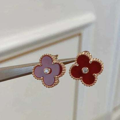 [Regal Gem]CLOVER MEDIUM 1 MOTIFS CARNELIAN  DIAMOND earrings