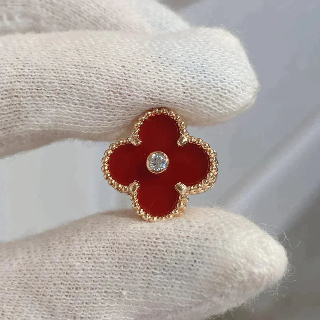 [Regal Gem]CLOVER MEDIUM 1 MOTIFS CARNELIAN  DIAMOND earrings