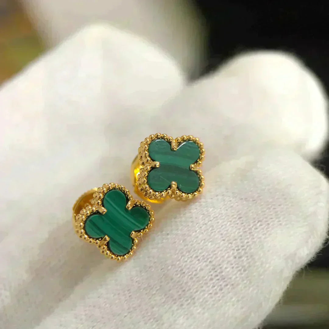 [Regal Gem]CLOVER MINI 9.5MM MALACHITE  EARRINGS