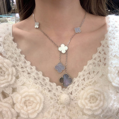 [Regal Gem]CLOVER MOP CHALCEDONY NECKLACE SILVER 6 MOTIF