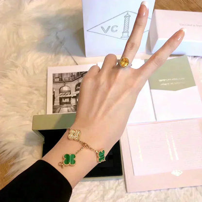 [Regal Gem] CLOVER 5 MOTIF MALACHITE BRACELET COLLECTION