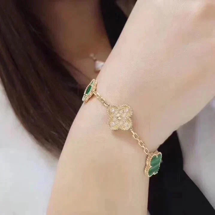 [Regal Gem] CLOVER 5 MOTIF MALACHITE BRACELET COLLECTION