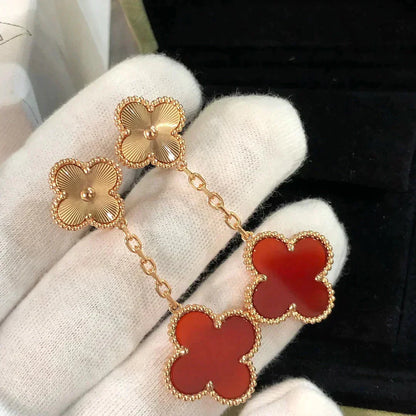 [Regal Gem]CLOVER 2 MOTIF  LASER CARNELIAN EARRINGS
