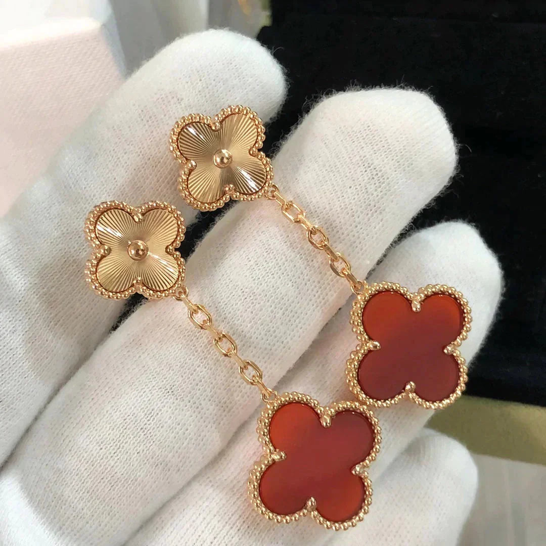 [Regal Gem]CLOVER 2 MOTIF  LASER CARNELIAN EARRINGS