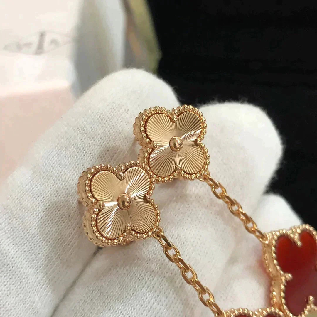 [Regal Gem]CLOVER 2 MOTIF  LASER CARNELIAN EARRINGS