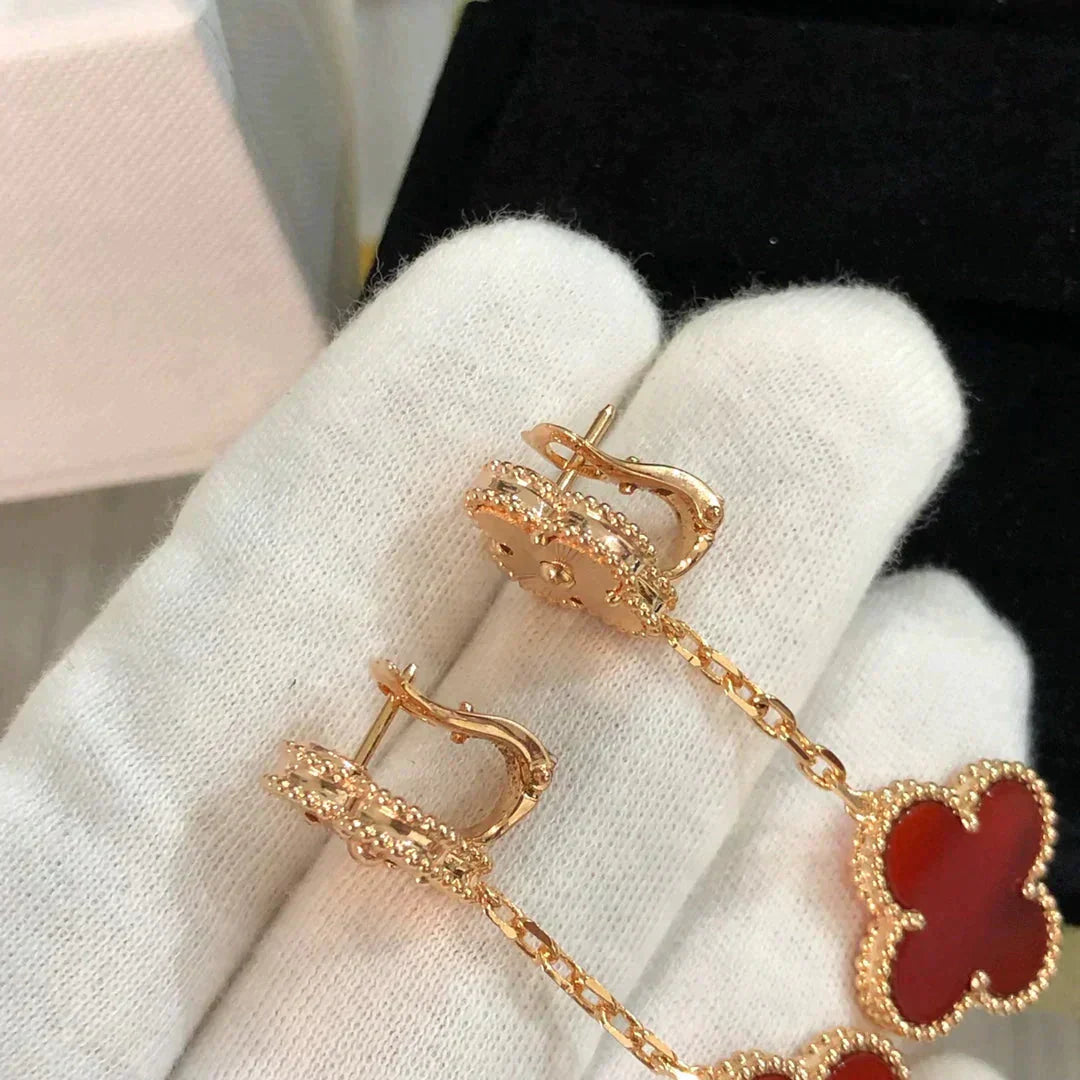 [Regal Gem]CLOVER 2 MOTIF  LASER CARNELIAN EARRINGS