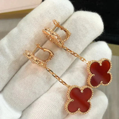 [Regal Gem]CLOVER 2 MOTIF  LASER CARNELIAN EARRINGS