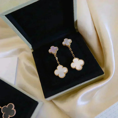 [Regal Gem]CLOVER 2 MOTIF WHITE MOP EARRINGS