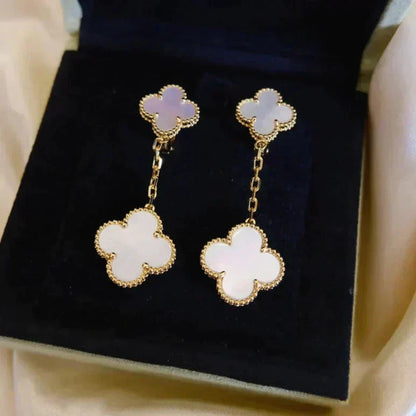 [Regal Gem]CLOVER 2 MOTIF WHITE MOP EARRINGS
