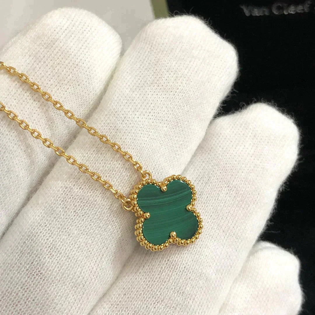 [Regal Gem]CLOVER 15MM MALACHITE SINGLE FLOWER  NECKLACE