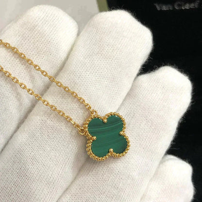 [Regal Gem]CLOVER 15MM MALACHITE SINGLE FLOWER  NECKLACE