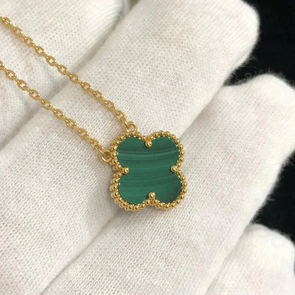 [Regal Gem]CLOVER 15MM MALACHITE SINGLE FLOWER  NECKLACE