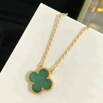 [Regal Gem]CLOVER 15MM MALACHITE SINGLE FLOWER  NECKLACE