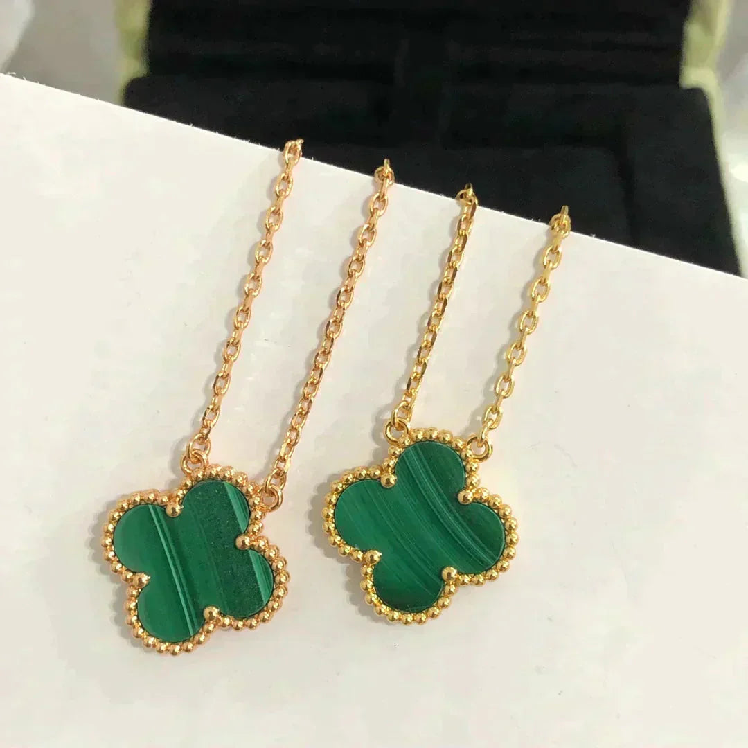 [Regal Gem]CLOVER 15MM MALACHITE SINGLE FLOWER  NECKLACE
