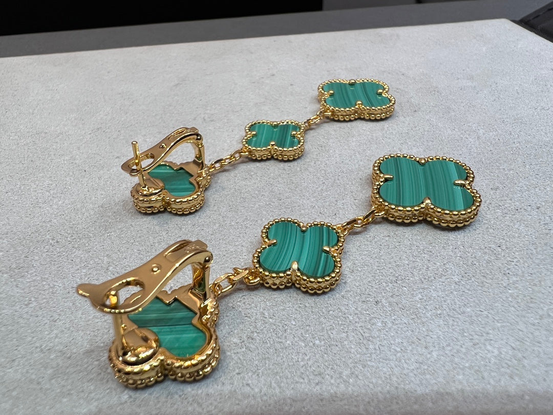 [Regal Gem]CLOVER MALACHITE 3 MOTIFS GOLD