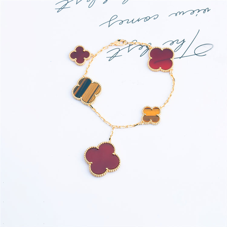 [Regal Gem]CLOVER BRACELET 5 MOTIFS CARNELIAN TIGER EYE