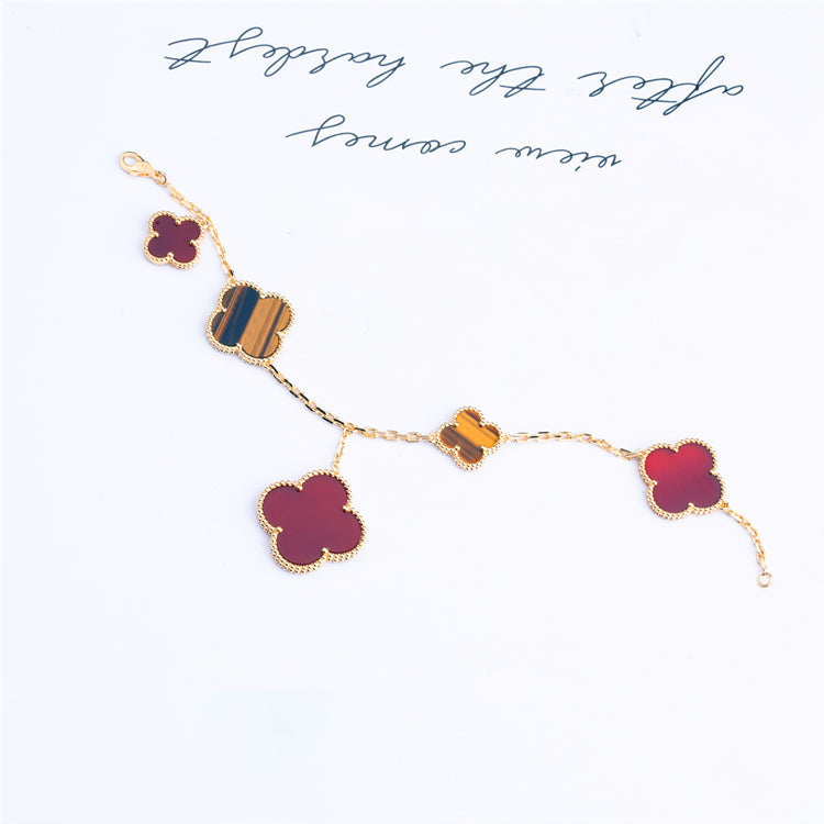 [Regal Gem]CLOVER BRACELET 5 MOTIFS CARNELIAN TIGER EYE