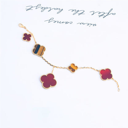 [Regal Gem]CLOVER BRACELET 5 MOTIFS CARNELIAN TIGER EYE
