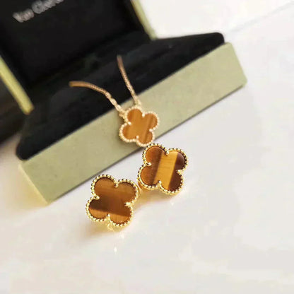 [Regal Gem]CLOVER MEDIUM 1 MOTIFS TIGER EYE EARRINGS