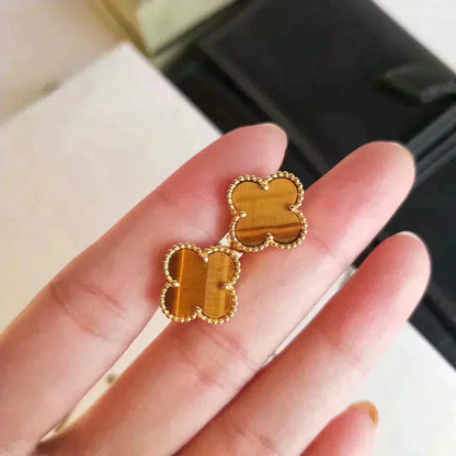 [Regal Gem]CLOVER MEDIUM 1 MOTIFS TIGER EYE EARRINGS