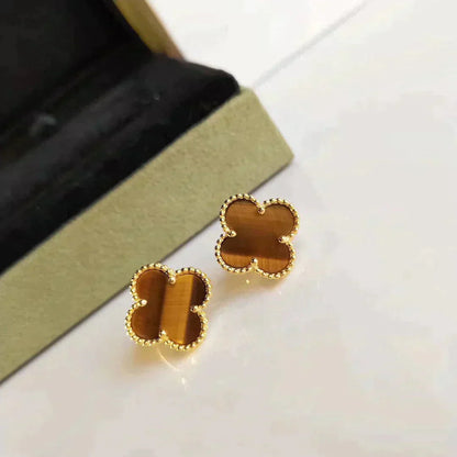 [Regal Gem]CLOVER MEDIUM 1 MOTIFS TIGER EYE EARRINGS