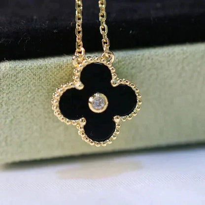 [Regal Gem]CLOVER 15MM DIAMOND ONYX NECKLACE