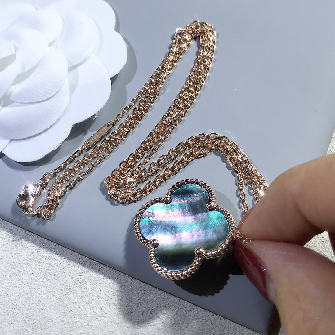 [Regal Gem]CLOVER 25MM GOLD DARK MOP BIG CLOVER NECKLACE
