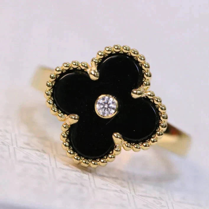 [Regal Gem]CLOVER ONYX RING GOLD DIAMOND