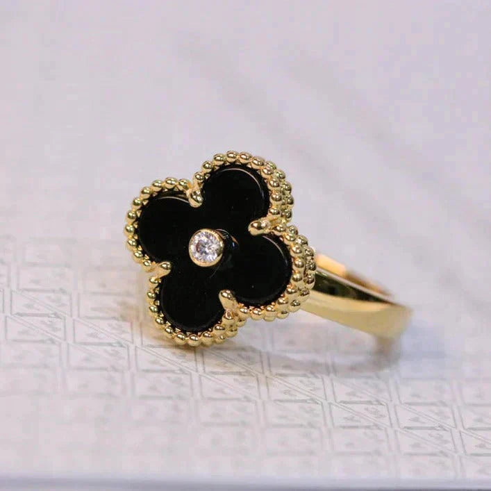 [Regal Gem]CLOVER ONYX RING GOLD DIAMOND