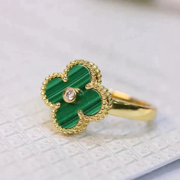 [Regal Gem]CLOVER MALACHITE RING GOLD DIAMOND